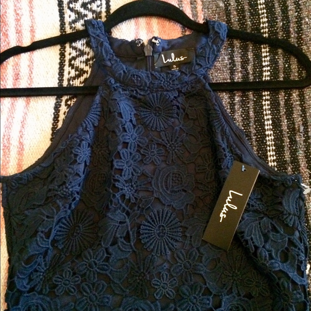 Navy LuLus Love Poem Dress Sz SM